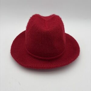 Vintage Aris Hat Womens One Size Red Knit Fedora Stretch Made USA Winter